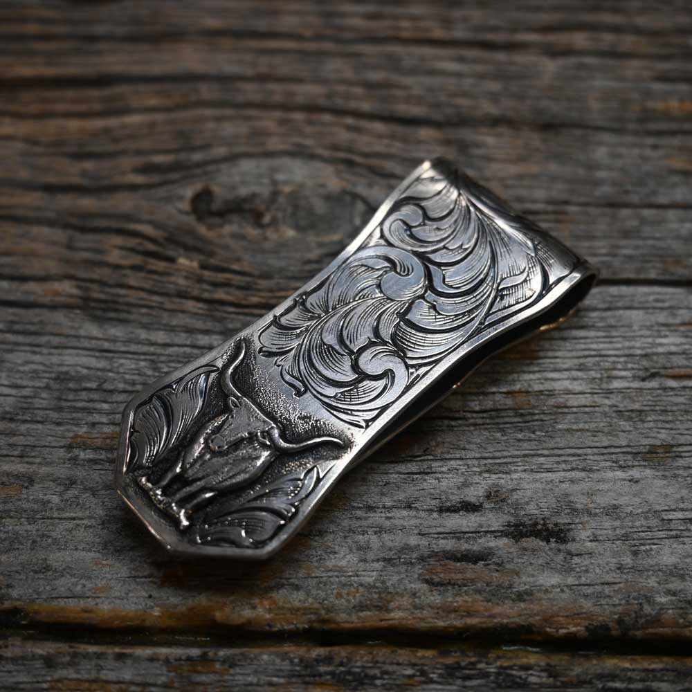 Handmade Silver engraved money clip by THIEL   _CA912 Collectibles THiel   