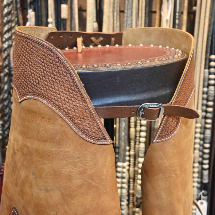 Tooled "JW" Batwing Chaps w/Red Fringe Tack - Chaps & Chinks MISC