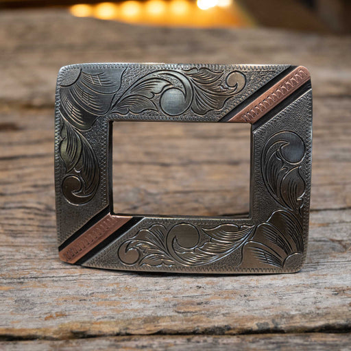 Turtle Jones Silver & Copper Mounted Stripes Buckle ACCESSORIES - Additional Accessories - Buckles Turtle Jones