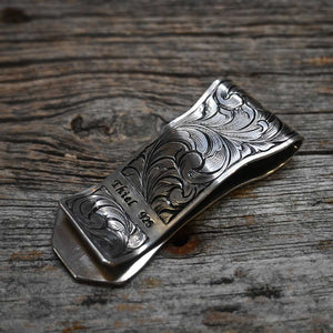 Handmade Silver engraved money clip by THIEL   _CA912 Collectibles THiel   