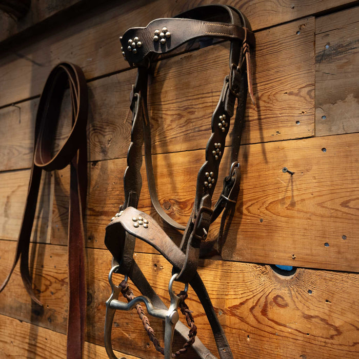 Vintage Nickel Dotted Cavesson & Horse Bridle Rig Tack - Rigs MISC