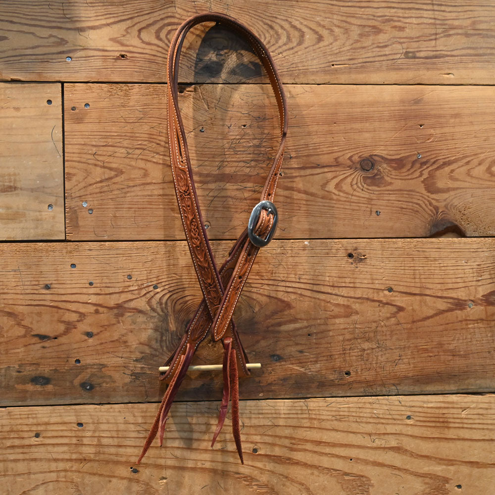 Handmade 3/4" Tooled Split Ear Headstall by Ross Bullinger AAHT022 Tack - Headstalls Ross Bullinger