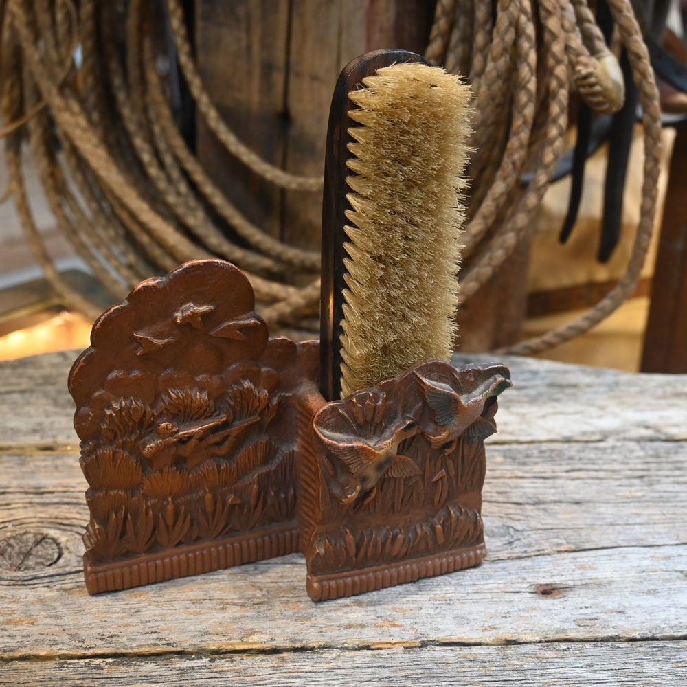 Vintage Engraved Wooden Brush Holder _CA1239 Collectibles Teskeys