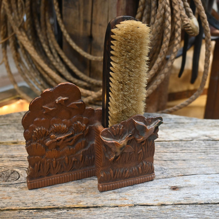 Vintage Engraved Wooden Brush Holder Collectibles Teskey's