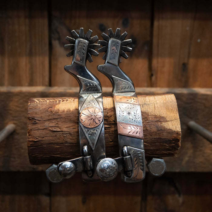 Wayne Dollar Silver & Copper Mounted 10pt. Spurs