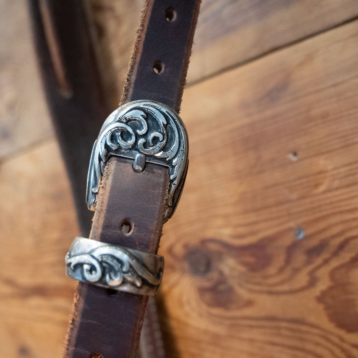 Dillon White Silver Mounted Port Bit and Buckle Bridle Rig