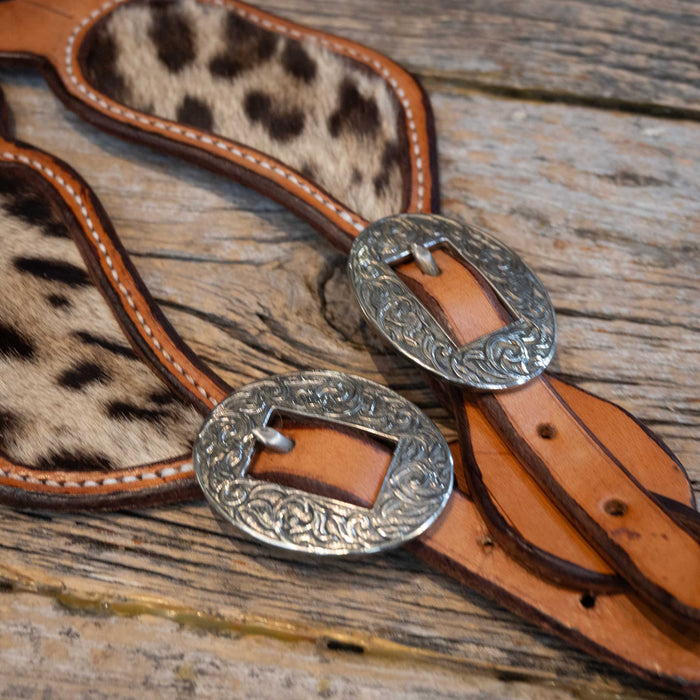 Vintage Real Leopard Hide Spur Straps by John Clark Shakopee Minn.