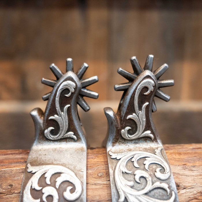 Jerry Falkner Silver Mounted Swirl Design 10pt. Spurs