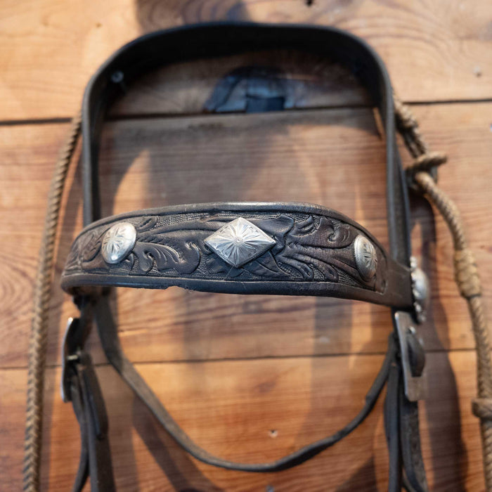 Vintage Tooled Bridle w/ Nickel plated accents & Romel Reins