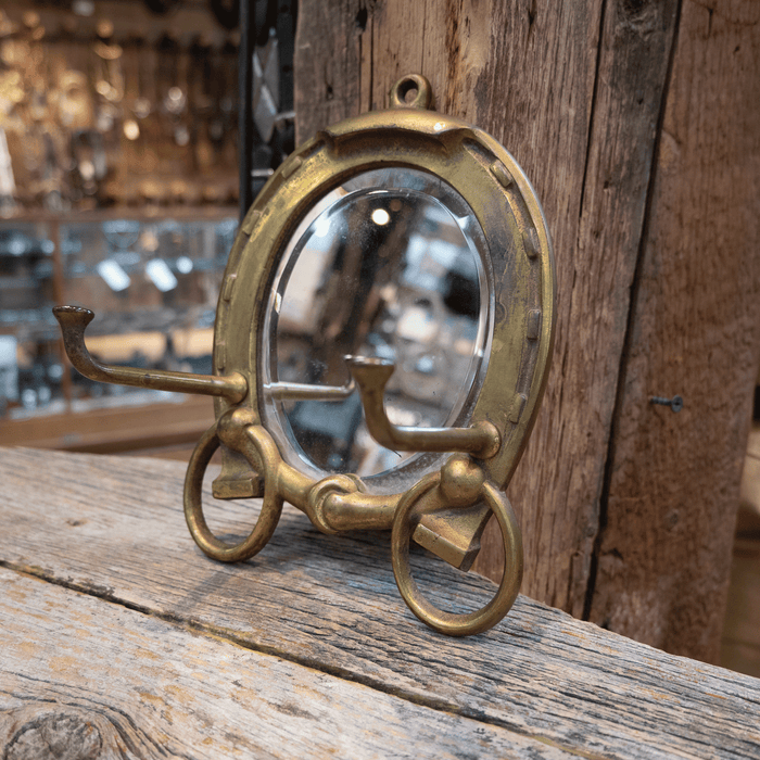 1900's Brass Tie Rack with Hand cut Beveled Mirror