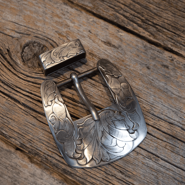 2 Pc. Wayne Dollar Silver Mounted 1" Belt Buckle