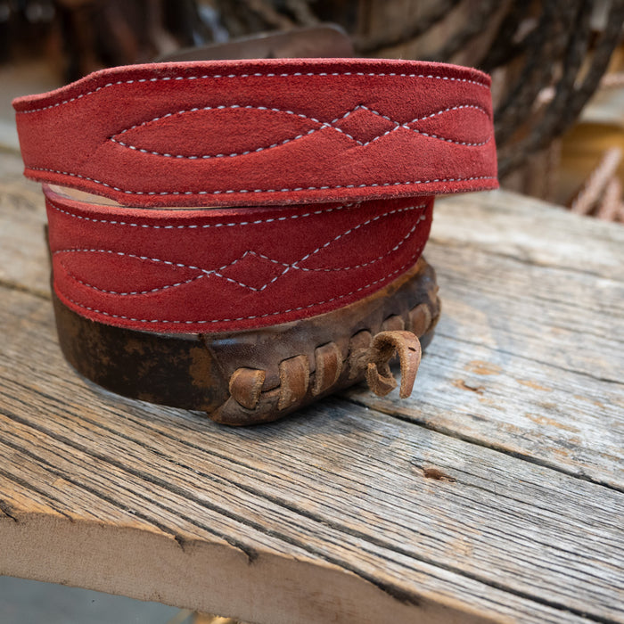 Red Roughout Belt w/Gunslinger Stitch MEN - Accessories - Belts & Suspenders Teskey's