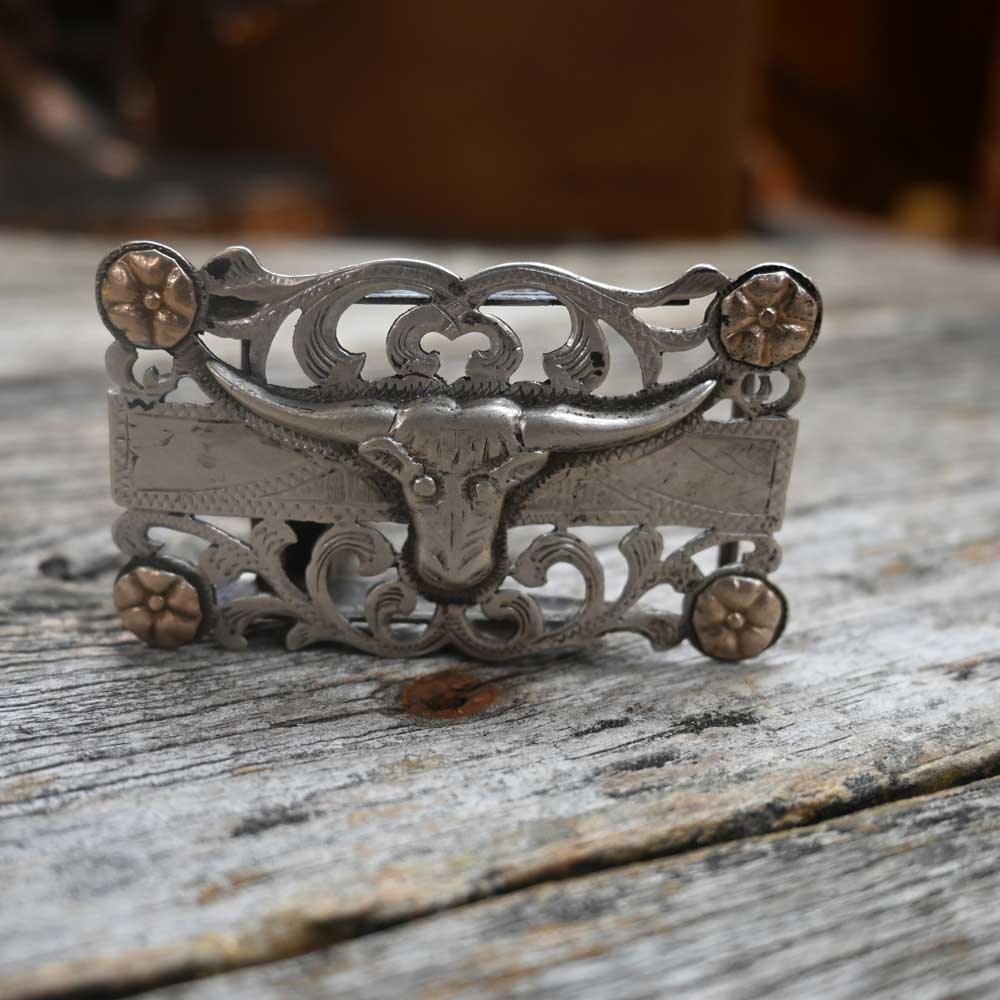 Handmade Old Mexico Sterling Silver and Gold Steerhead Buckle _CA915 ACCESSORIES - Additional Accessories - Buckles Old Mexico