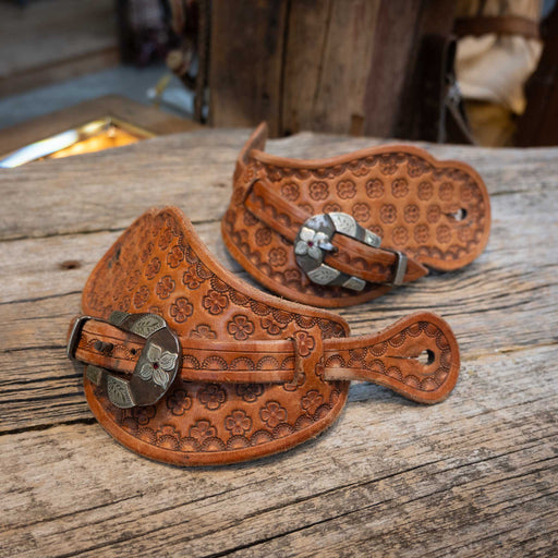 Floral Tooled Spur Straps w/ Marion Buckles Tack - Spur Straps Marion