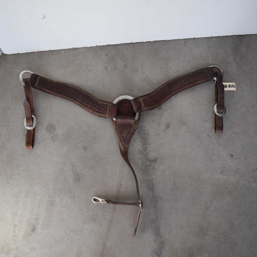 Used Teskey's Roping Breast Collar Chocolate w/ Waffle Tooling Sale Barn Teskeys   