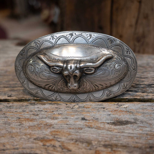 Vintage Engraved Sterling Silver Longhorn Buckle ACCESSORIES - Additional Accessories - Buckles MISC