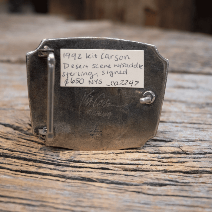 1992 Kit Carson Sterling Silver Desert Scene Saddle Belt Buckle