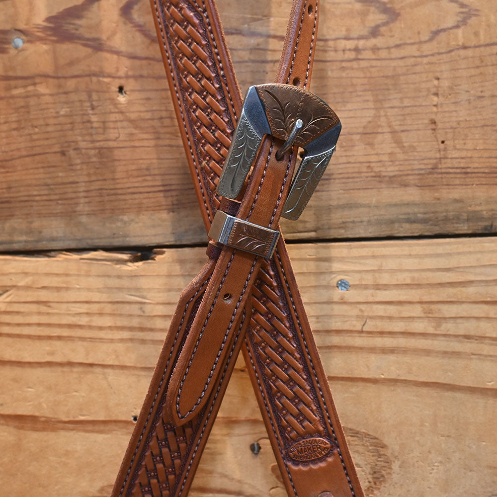King's Saddlery Basketweave Headstall w/ Copper & Silver Buckle Tack - Headstalls King's Saddlery