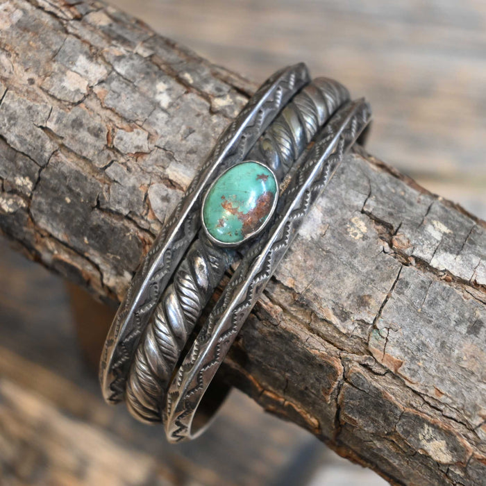 Vintage Sterling Silver Cuff with one Turqouise Stone