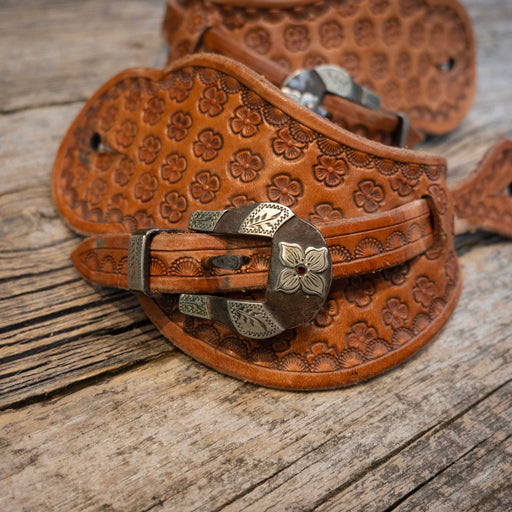 Floral Tooled Spur Straps w/ Marion Buckles Tack - Spur Straps Marion