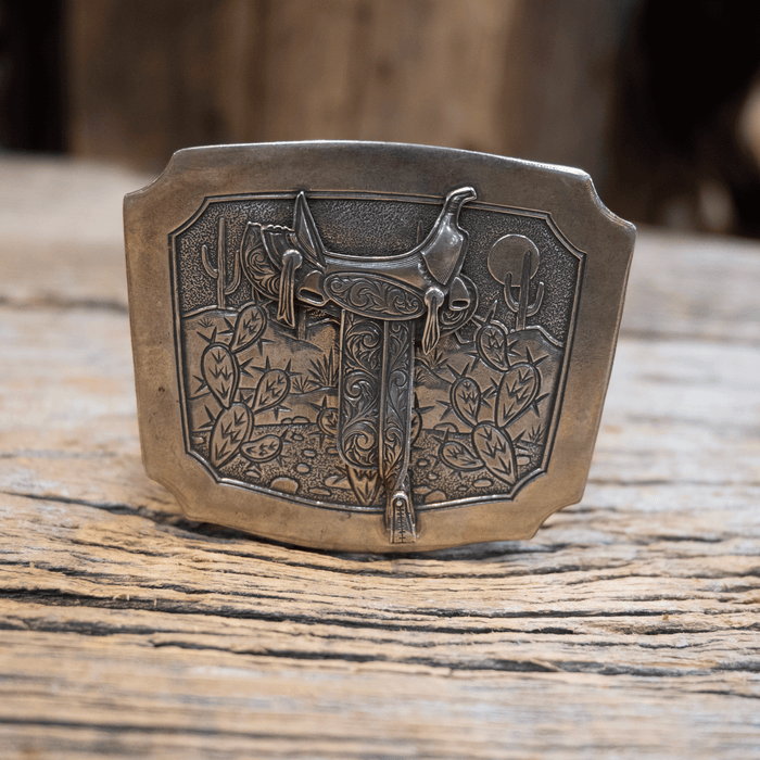 1992 Kit Carson Sterling Silver Desert Scene Saddle Belt Buckle