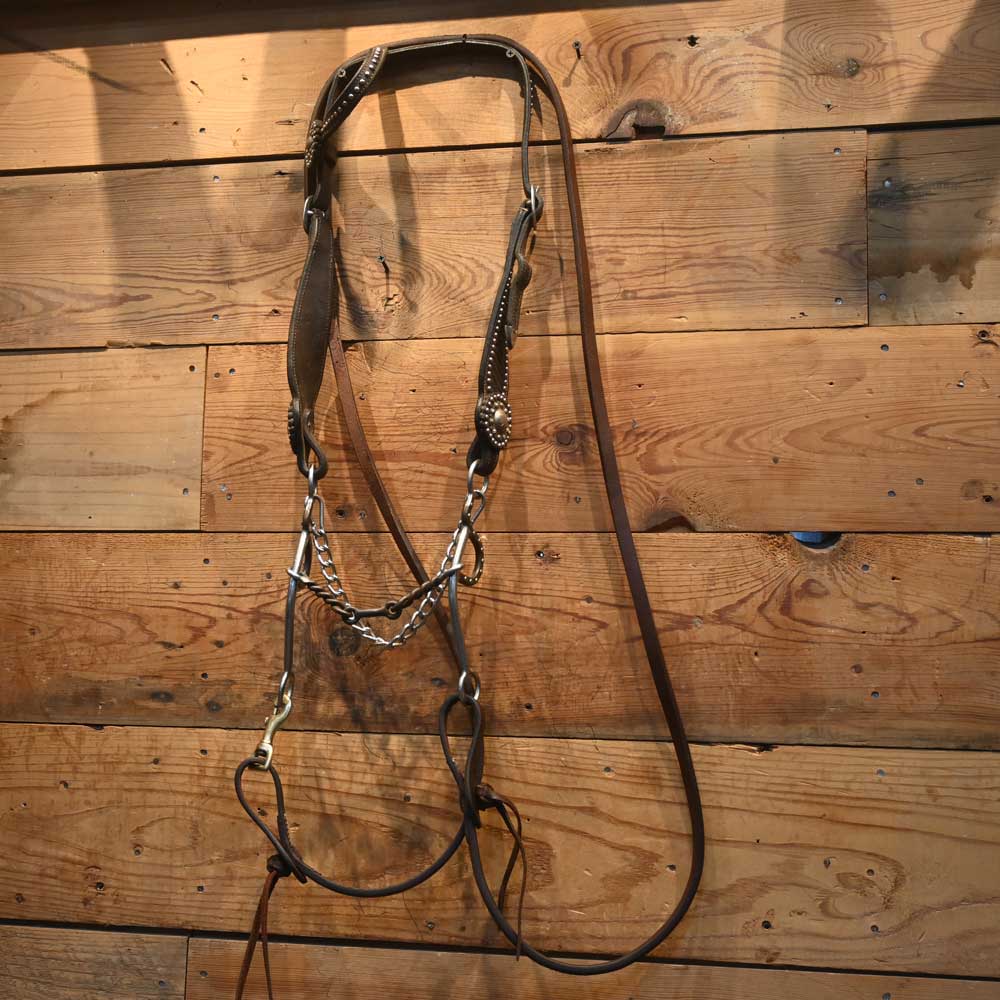 Bridle Rig - Dark Leather Headstall with Studs and Bit - RIG409