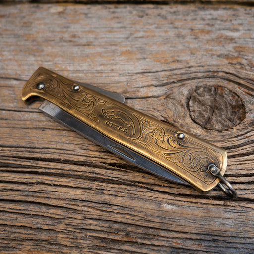 Kerry Kelley Engraved Brass Otter Pocket Knife Knives Kerry Kelley