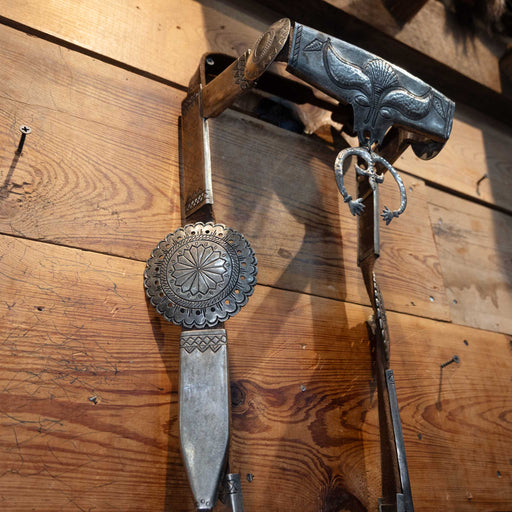 Vintage Native American War Indian Chief Silver Bridle & Rare 19th Century Navajo Bit Tack - Rigs Native American