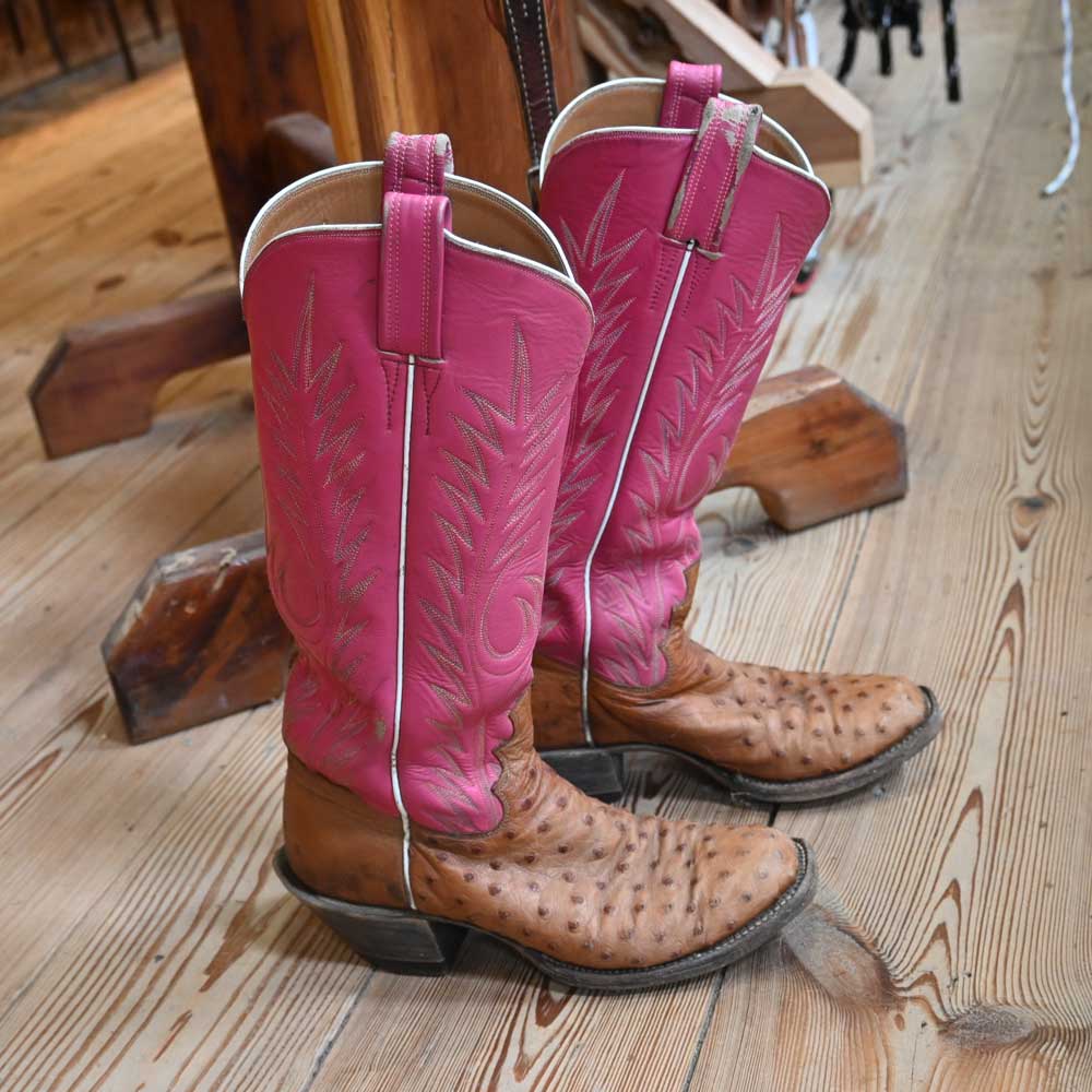 Ross Boots Amarillo, Texas - Ostrich with a Splash of Pink!!  _CA877 Collectibles Ross Boots   