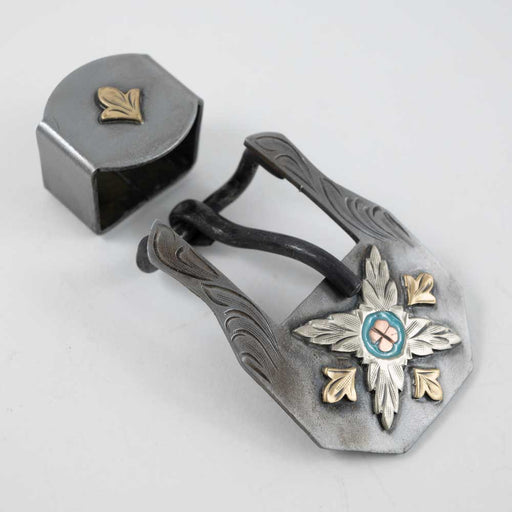 Flower Buckle With Gold Accents And Keeper Tack - Conchos & Hardware MISC   