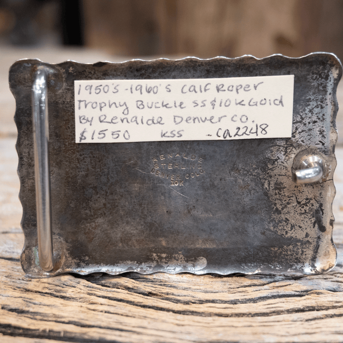 Renalde 1950's/60's Sterling Silver & 10K Gold Calf Roping Trophy Belt Buckle