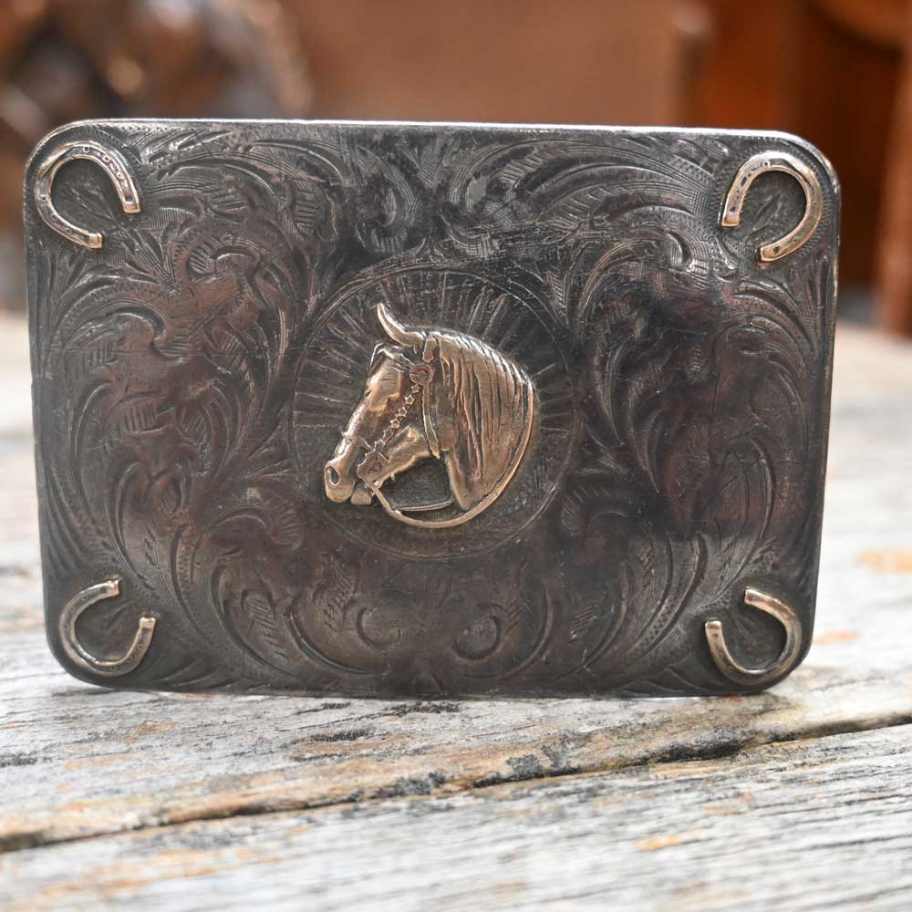 Vintage Western Handmade Sterling Silver and 10k Gold HorseheadBuckle _CA918 Collectibles Misc   