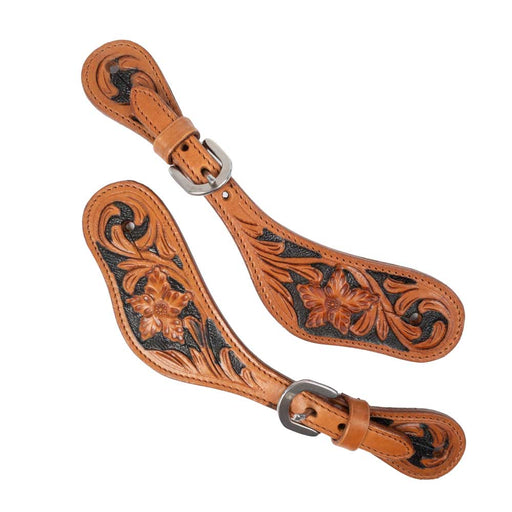 Teskey's Floral Inlay Spur Strap Tack - Spur Straps Teskey's   