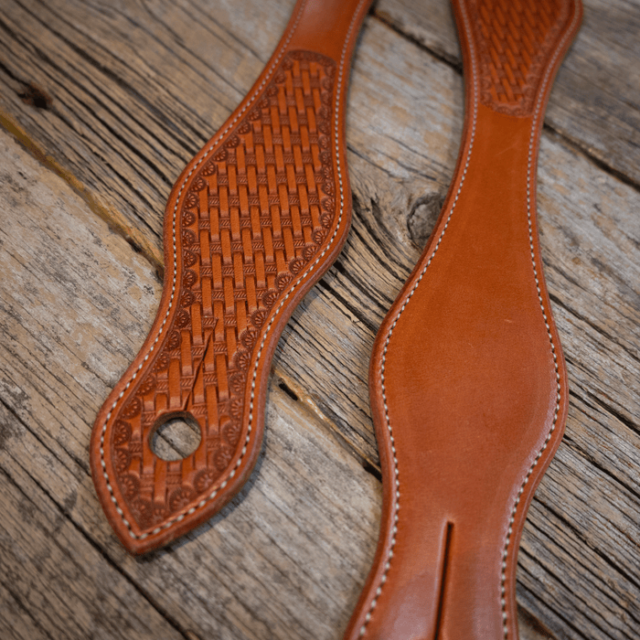 16" Buckaroo Slobber Straps with Basketweave Tooling
