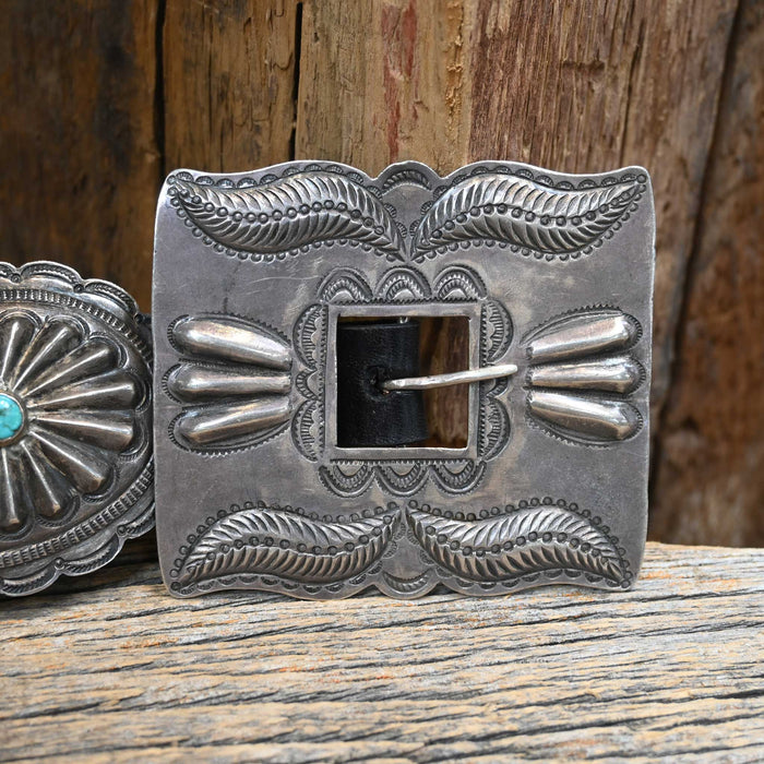 Antique Concho Belt Size 28" Sterling and Turquoise Stones