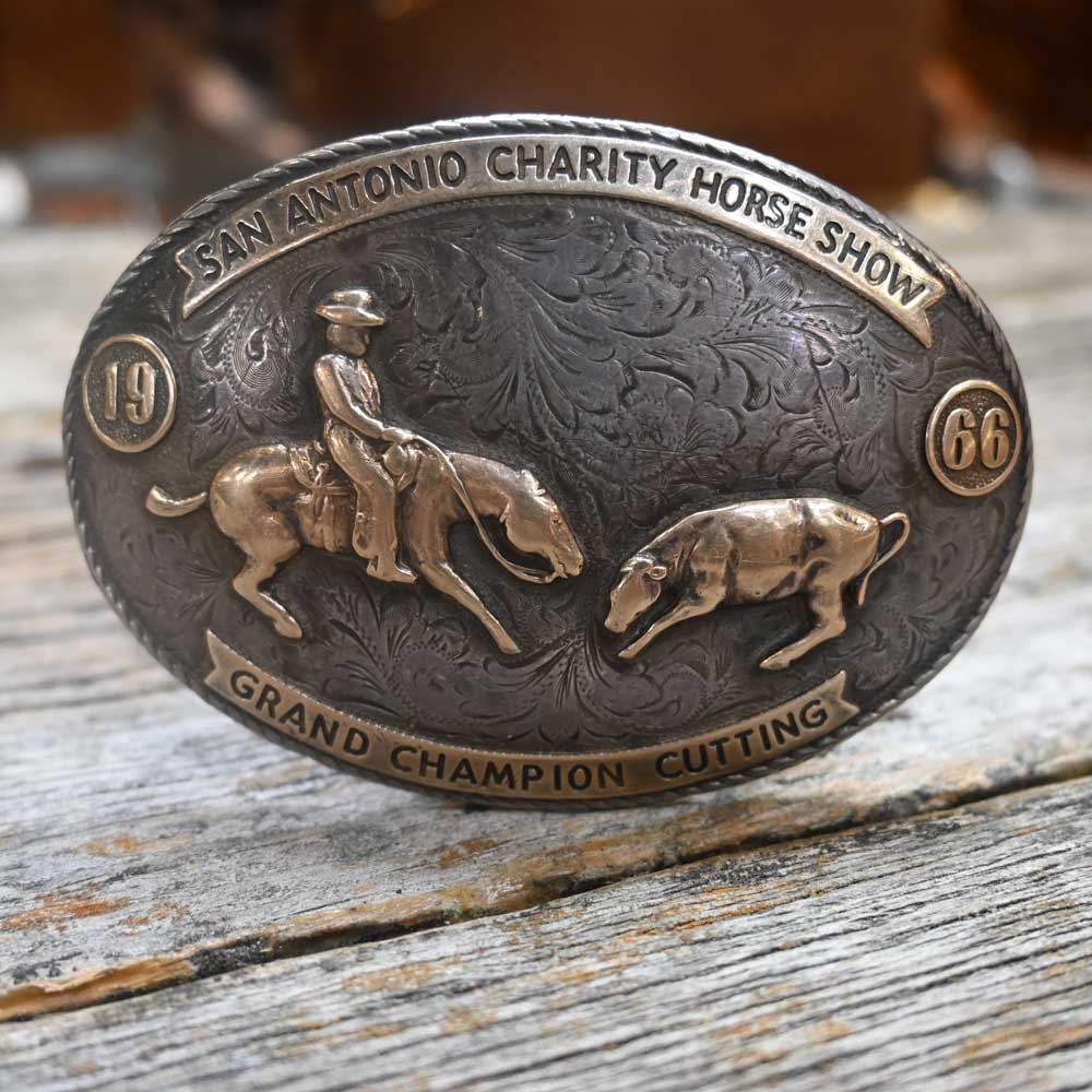 Vintage Western Handmade Nelson Silvia Houston - 1966 San Antonio Charity Horse Shor Grand Champion Silver Buckle _CA921 Collectibles Nelson Silvia   