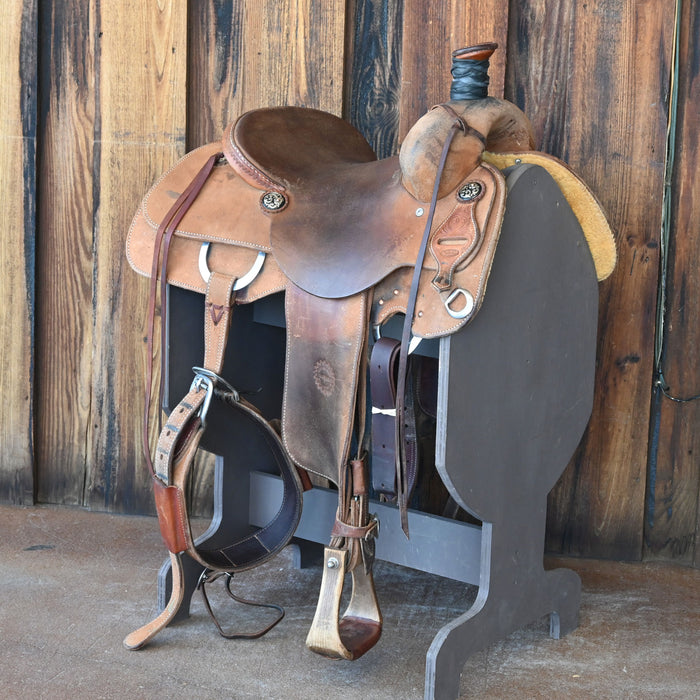 14" USED JEFF SMITH TEAM ROPING SADDLE