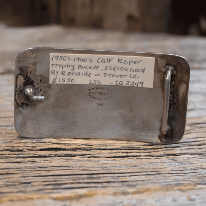 Renalde 1950's/60's Sterling Silver & 10K Gold Calf Roping Trophy Belt Buckle