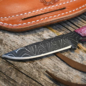 Justin Wiley Handmade Damascus Knife with Leather Sheath WK030 Knives Justin Wiley   