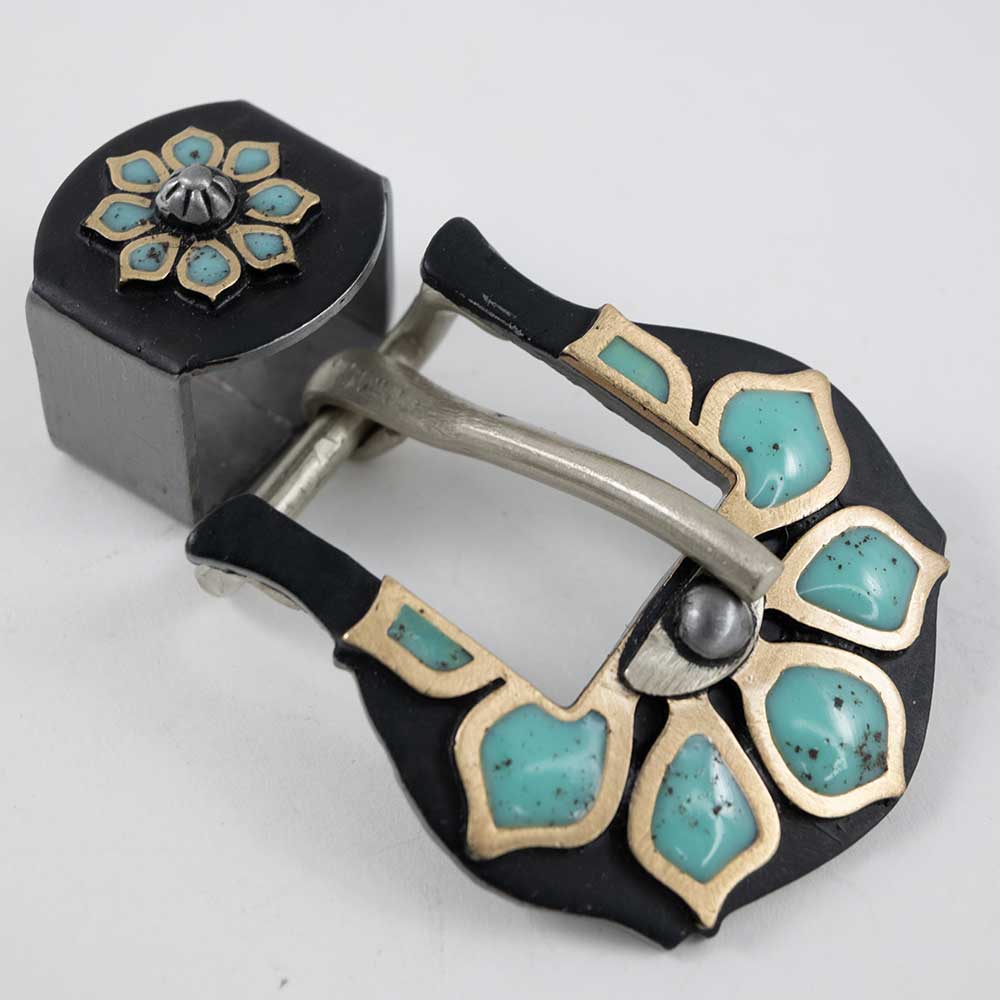 Turquoise Flower Buckle With Keeper Tack - Conchos & Hardware - Buckle MISC   