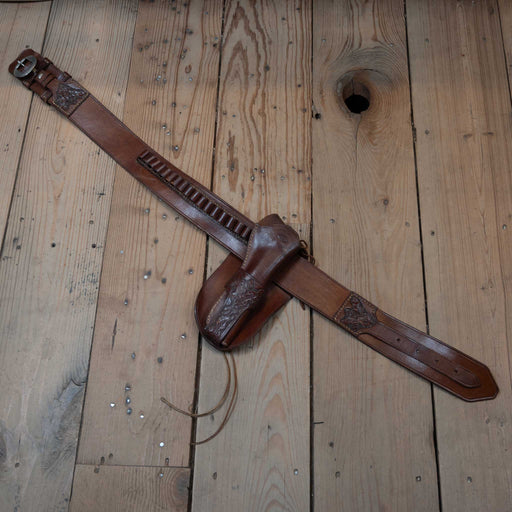 Vintage Texas Handmade Acorn Tooled Holster with Ammo Belt Collectibles Texas Made