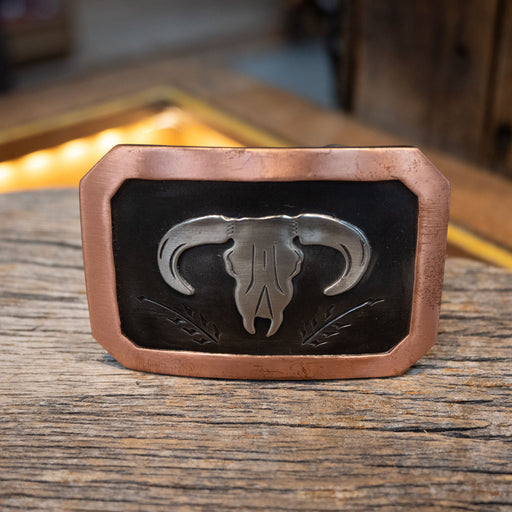 Turtle Jones Silver & Copper Mounted Cow Skull Buckle ACCESSORIES - Additional Accessories - Buckles Turtle Jones
