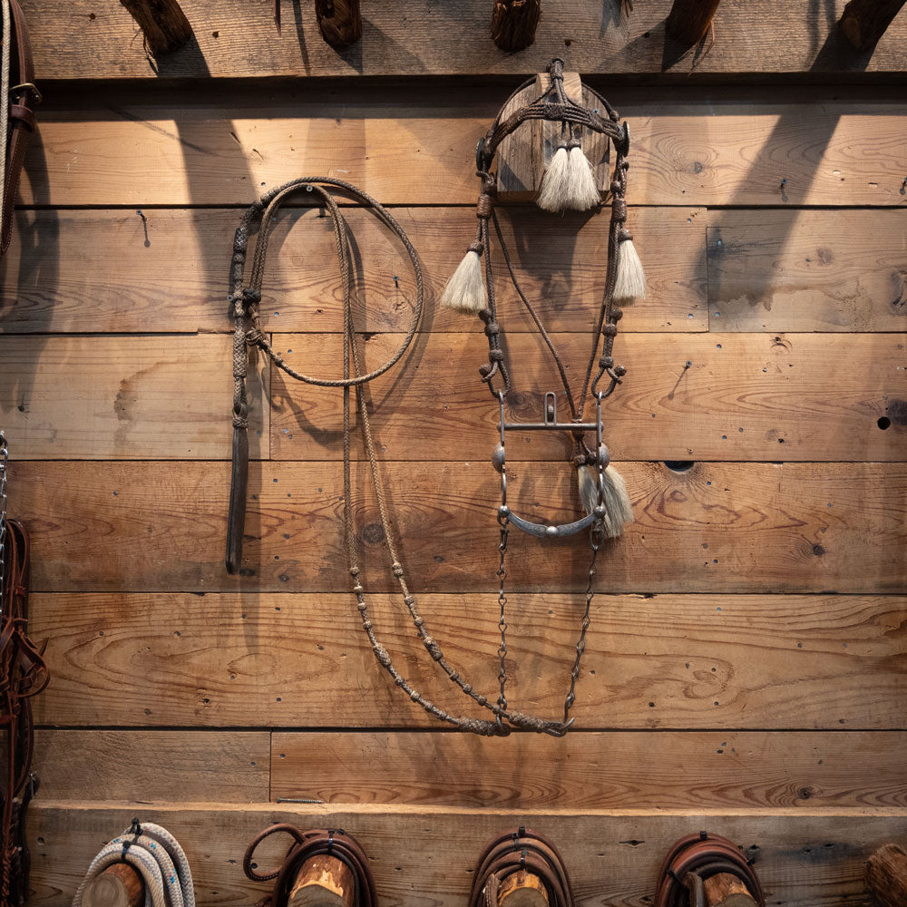 1920's Early Finely Leather Braided Horse Hair Bridle Rig