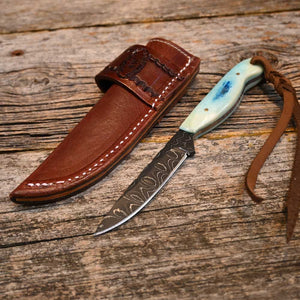 Justin Wiley Handmade Damascus Knife with Leather Sheath WK033 Knives Justin Wiley   