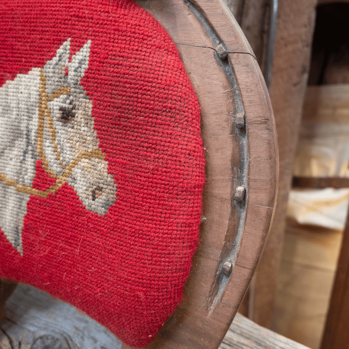 Vintage "Certain 74" Stool with Embroidered Horse Collectibles Certain 74