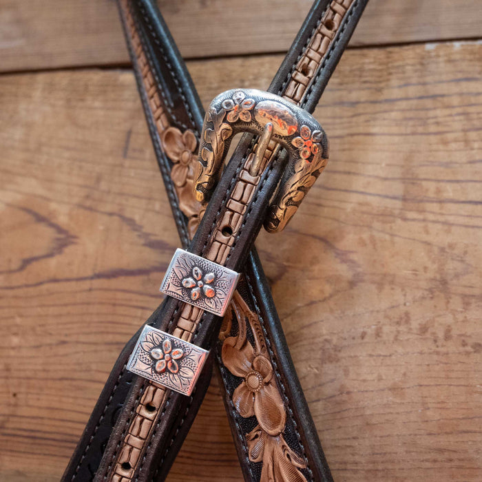 Randall Top Shelf Leather Split Ear w/Sunset Trails Sterling Silver & 10K Gold Buckle
