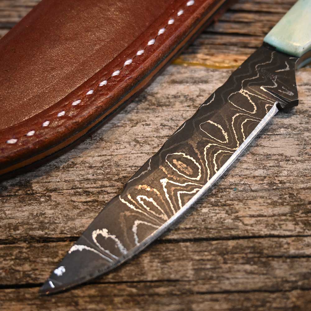 Justin Wiley Handmade Damascus Knife with Leather Sheath WK033 Knives Justin Wiley   