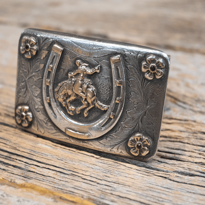 1940's Sterling Silver & 10K Gold Saddle Bronc Belt Buckle