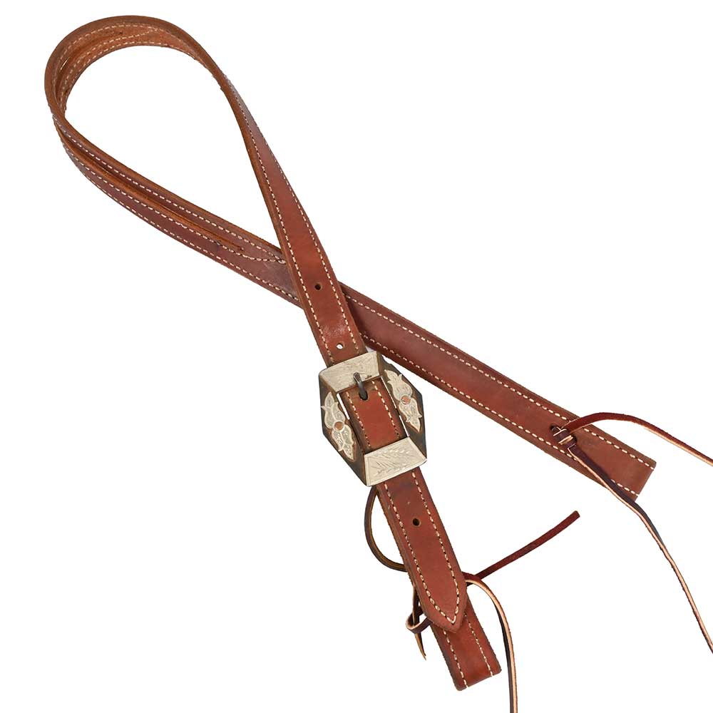 Slit Ear Headstall with Handmade Silver and Brown Leaves Buckle AAHS0026 Tack - Headstalls MISC   