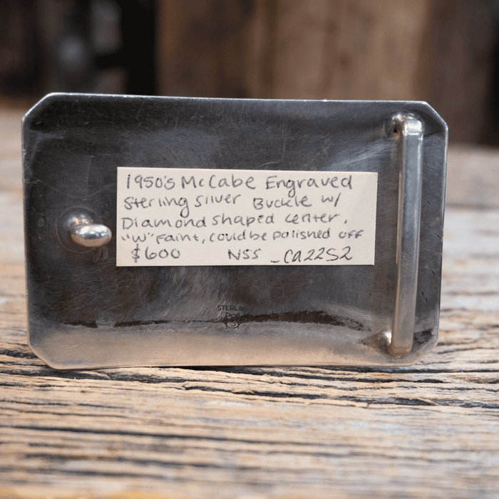 John McCabe 1950's Engraved Sterling Silver Belt Buckle